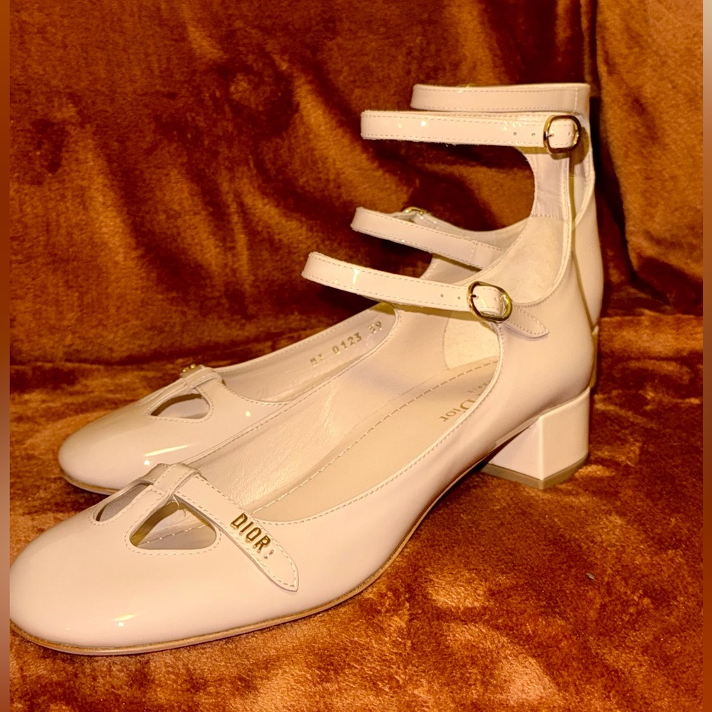 Dior Cream Heels with Double Strap Design